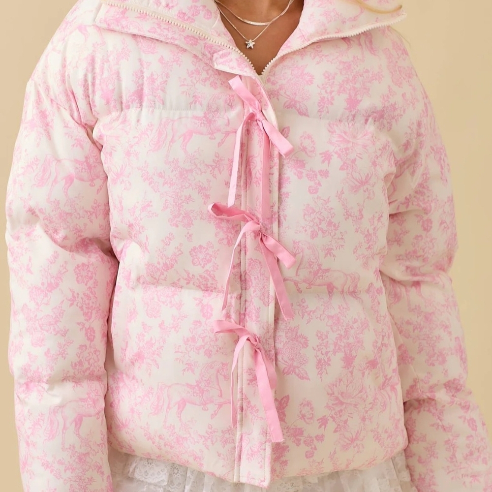 Pink Toile Puffer Jacket - Brand: